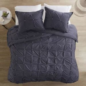 INK+IVY Masie Elastic Embroidered Gray Cotton FULL QUEEN Duvet Cover Set 3pc